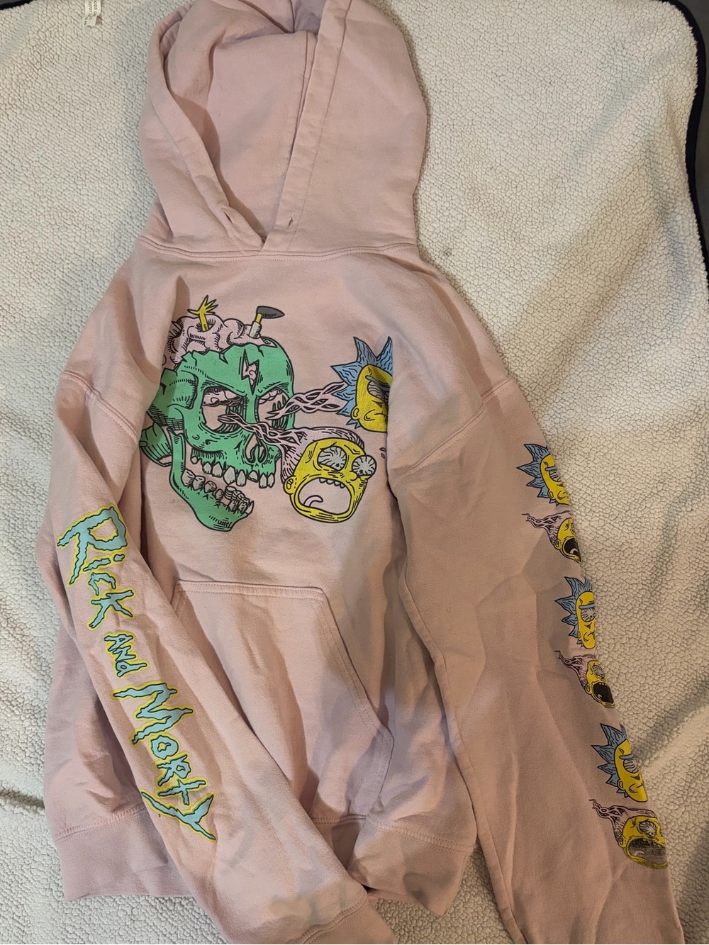 Rick and Morty Pink Graphic Hoodie - Cartoon Skull Design